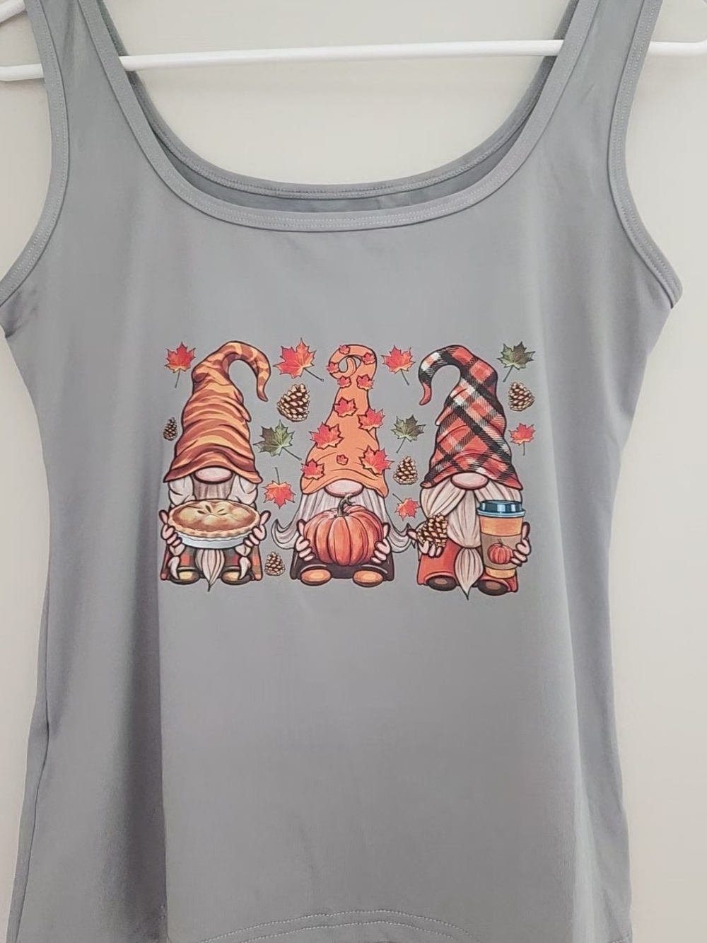 Gray Tank Top with Fall Gnome Print